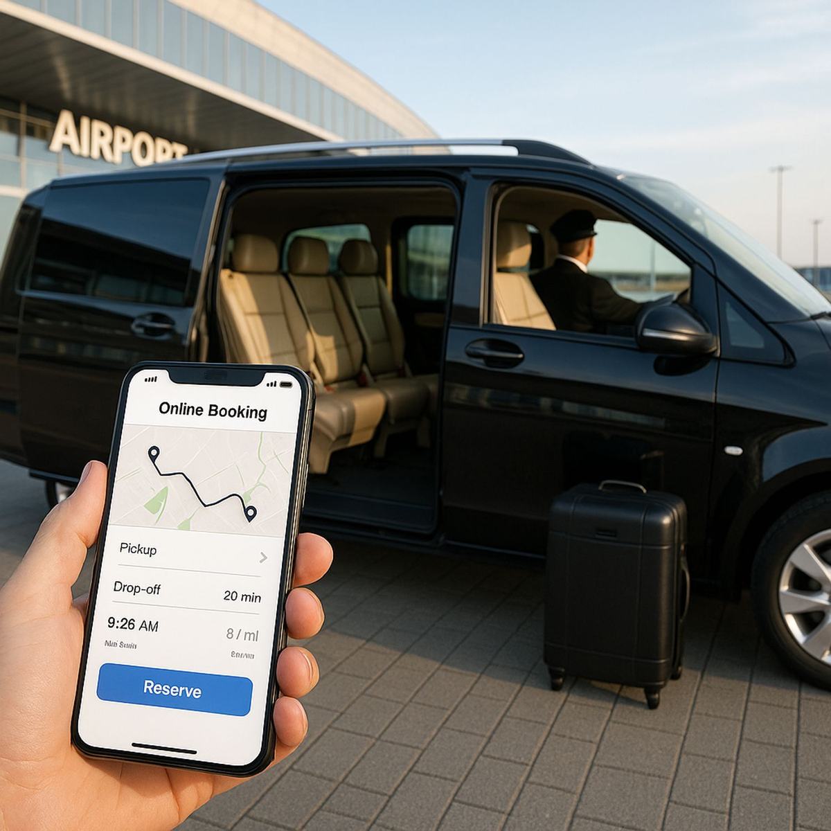 Van passagers spacieux avec chauffeur, réservation en ligne
