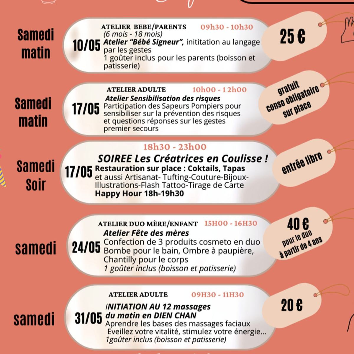 Les Ateliers et Events du mois de Mai