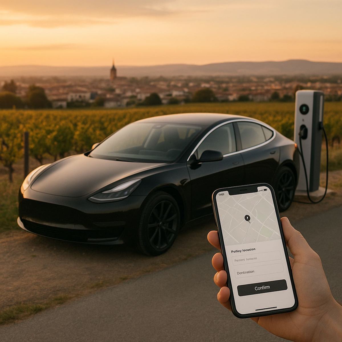 Taxi Tesla Belleville Beaujolais, votre VTC écoresponsable à réserver en ligne