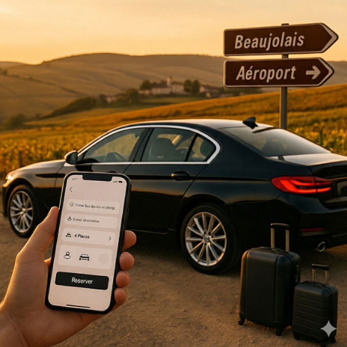 Chauffeur privé Beaujolais pour visites de domaines, transferts aéroport et réservation en ligne