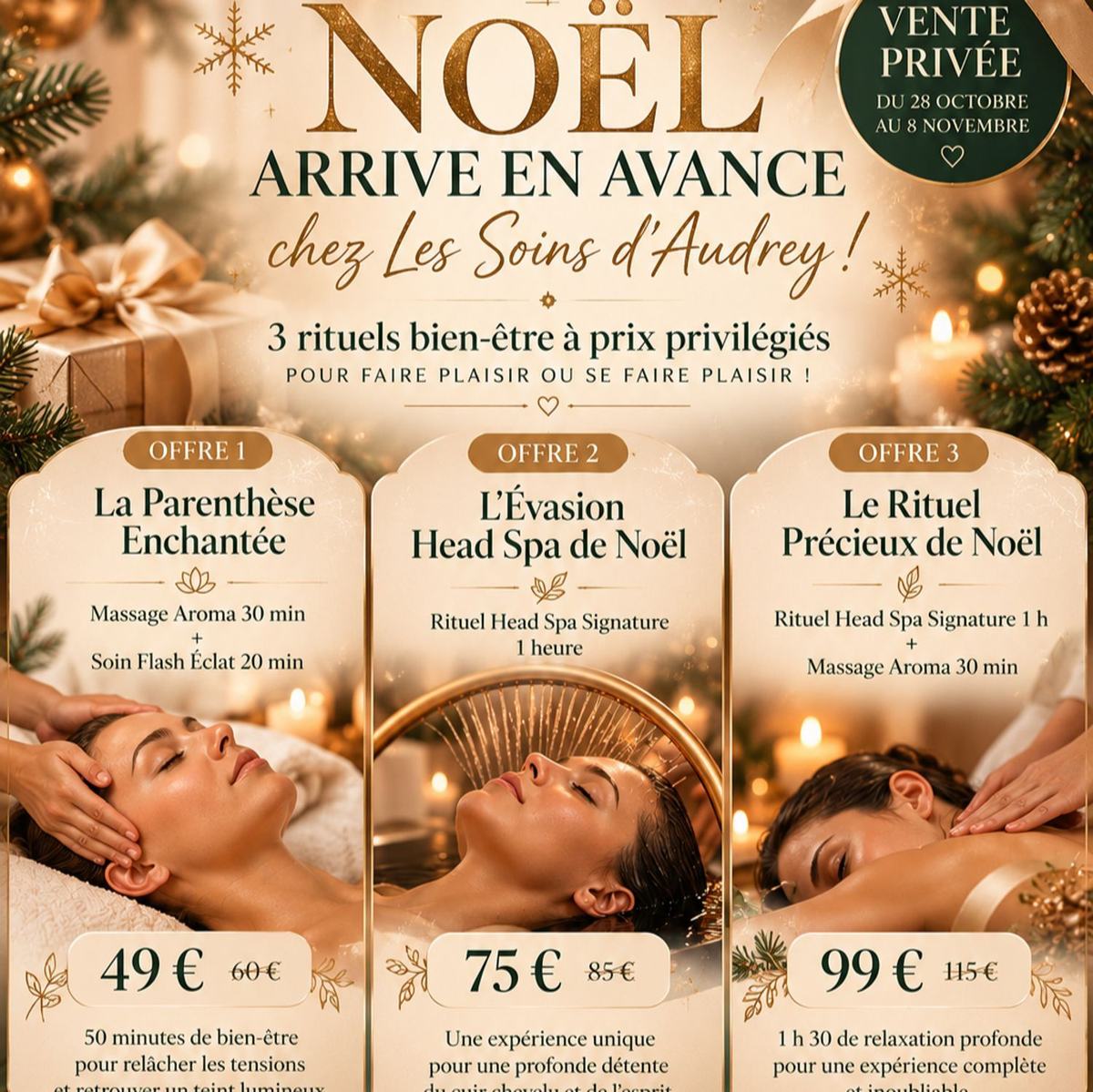 🎄 Offres de Noël 2026 : 3 rituels bien-être à prix doux aux Soins d’Audrey ✨