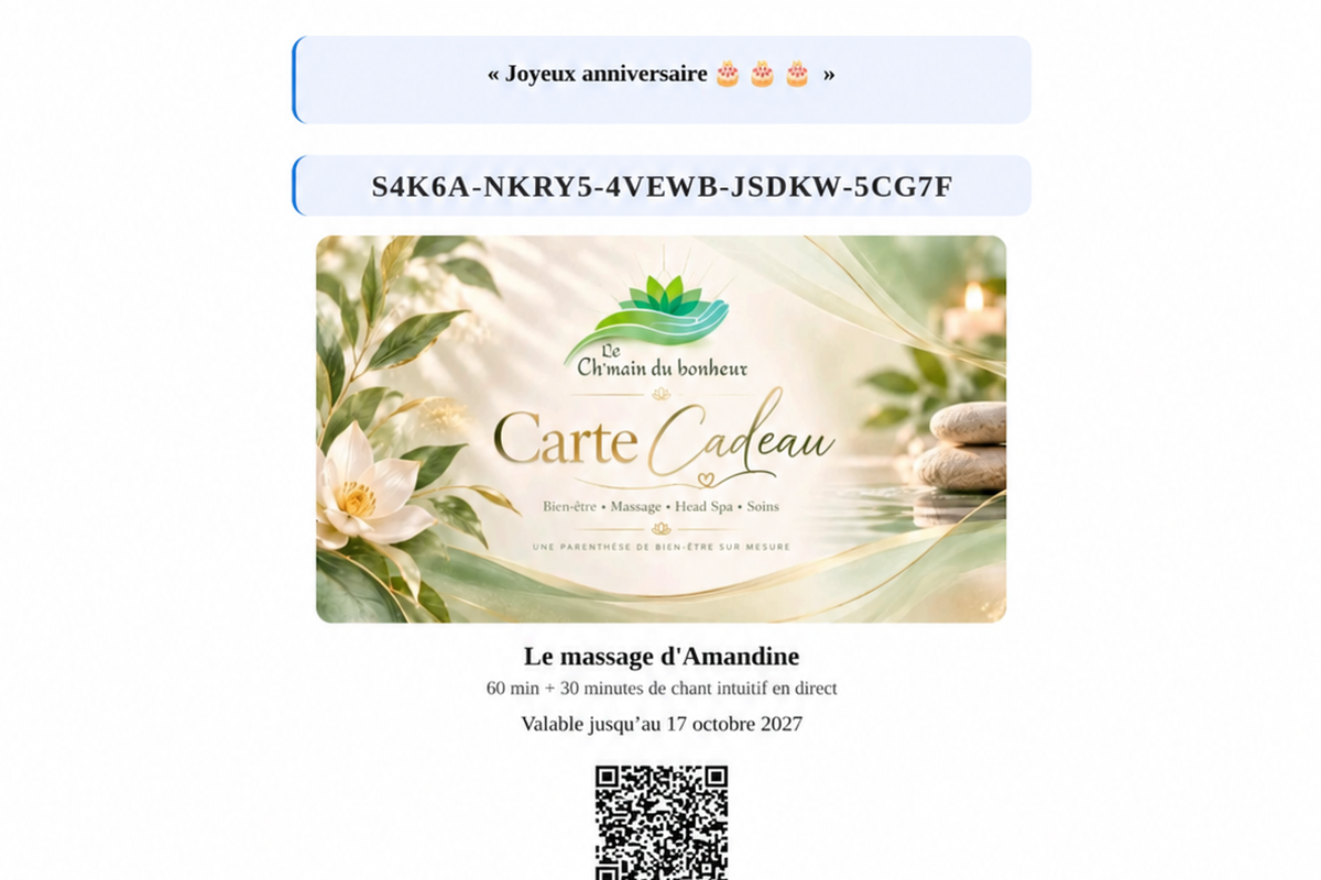 Carte cadeau massage et bien-être à Boulogne-sur-Mer : offrez un moment de détente avec Le Ch’main du Bonheur