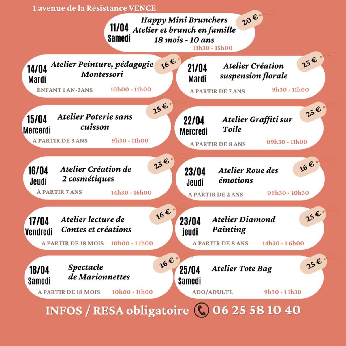 PROGRAMME ATELIERS VACANCES AVRIL